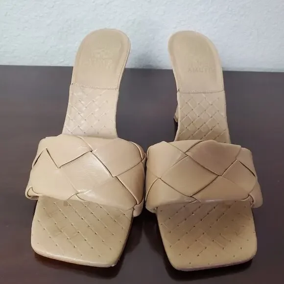 Vince Camuto VC-Berry Nude Braided Leather Heels - Size 9.5 Quiet Luxury - Picture 3 of 9